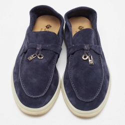 Pre Owned Loro Piana Blue Suede Summer Charms Walk Slip On Loafers Size 39.5