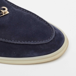 Pre Owned Loro Piana Blue Suede Summer Charms Walk Slip On Loafers Size 39.5