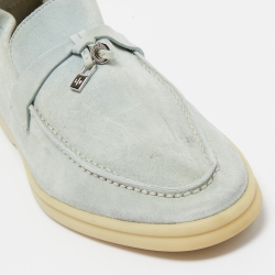Pre Owned Loro Piana Light Blue Suede Summer Charms Walk Slip On Loafers Size 39