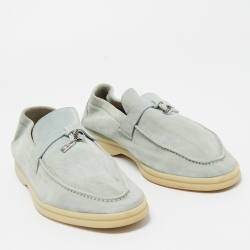 Pre Owned Loro Piana Light Blue Suede Summer Charms Walk Slip On Loafers Size 39