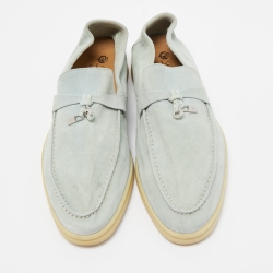 Pre Owned Loro Piana Light Blue Suede Summer Charms Walk Slip On Loafers Size 39