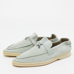 Pre Owned Loro Piana Light Blue Suede Summer Charms Walk Slip On Loafers Size 39
