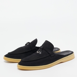 Pre Owned Loro Piana Black Suede Charms Walk Mules Size 37