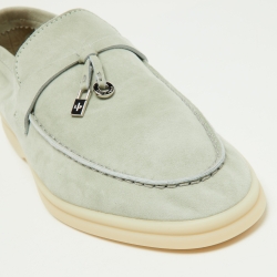 Pre Owned Loro Piana Pale Green Suede Summer Charms Walk Slip On Loafers Size 38