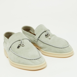 Pre Owned Loro Piana Pale Green Suede Summer Charms Walk Slip On Loafers Size 38