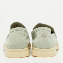 Pre Owned Loro Piana Pale Green Suede Summer Charms Walk Slip On Loafers Size 38