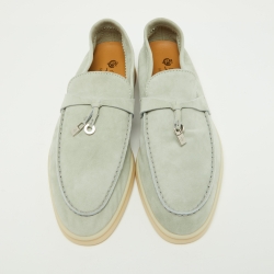 Pre Owned Loro Piana Pale Green Suede Summer Charms Walk Slip On Loafers Size 38