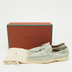 Pre Owned Loro Piana Pale Green Suede Summer Charms Walk Slip On Loafers Size 38