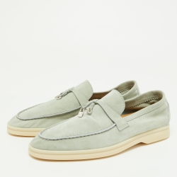 Pre Owned Loro Piana Pale Green Suede Summer Charms Walk Slip On Loafers Size 38