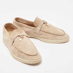Pre Owned Loro Piana Beige Suede Summer Charms Walk  Loafers Size 39