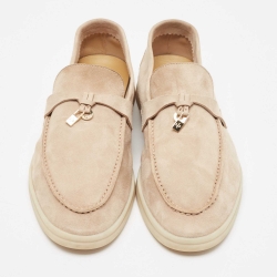 Pre Owned Loro Piana Beige Suede Summer Charms Walk  Loafers Size 39