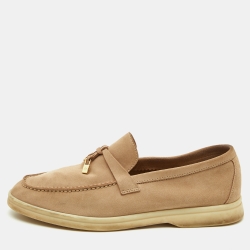 Pre Owned Loro Piana Beige Suede Summer Charms Walk Slip On Loafers Size 37.5