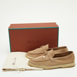 Pre Owned Loro Piana Beige Suede Summer Charms Walk Slip On Loafers Size 37.5