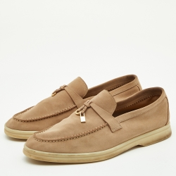 Pre Owned Loro Piana Beige Suede Summer Charms Walk Slip On Loafers Size 37.5