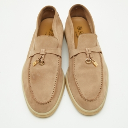 Pre Owned Loro Piana Beige Suede Summer Charms Walk Slip On Loafers Size 37.5