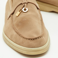 Pre Owned Loro Piana Beige Suede Summer Charms Walk Slip On Loafers Size 37.5