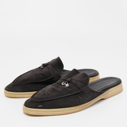 مملوكة مسبقًا Loro Piana Black Suede Summer Charms Walk Mules Size 42