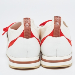 Pre Owned Loro Piana Off White/Red Knit Fabric and Suede 360 LP Flexy Walk Sneakers Size 40