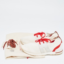 Pre Owned Loro Piana Off White/Red Knit Fabric and Suede 360 LP Flexy Walk Sneakers Size 40