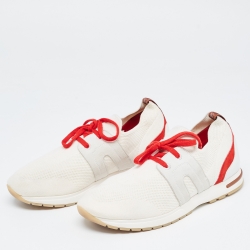 Pre Owned Loro Piana Off White/Red Knit Fabric and Suede 360 LP Flexy Walk Sneakers Size 40