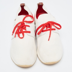 Pre Owned Loro Piana Off White/Red Knit Fabric and Suede 360 LP Flexy Walk Sneakers Size 40