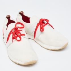 Pre Owned Loro Piana Off White/Red Knit Fabric and Suede 360 LP Flexy Walk Sneakers Size 40
