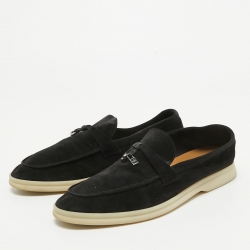 Pre Owned Loro Piana Black Suede Summer Charms Walk Loafers Size 39.5