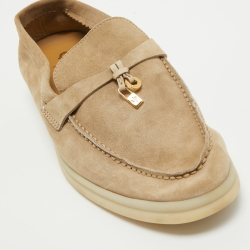 Loro Piana Beige Suede Summer Charms Walk  Loafers Size 38