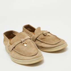 Loro Piana Beige Suede Summer Charms Walk  Loafers Size 38