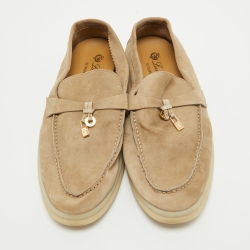 Loro Piana Beige Suede Summer Charms Walk  Loafers Size 38