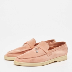 Loro Piana Pink Suede Summer Charms Walk Loafers Size 39