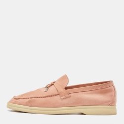 Loro Piana Pink Suede Summer Charms Walk Loafers Size 39