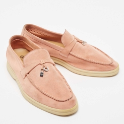 Loro Piana Pink Suede Summer Charms Walk Loafers Size 39
