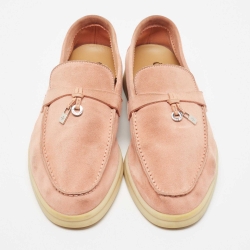 Loro Piana Pink Suede Summer Charms Walk Loafers Size 39