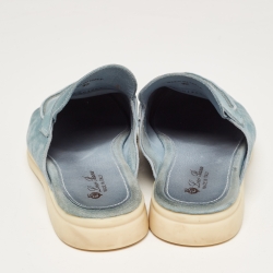 Pre Owned Loro Piana Blue Suede Babouche Charms Walk Flat Mules Size 40