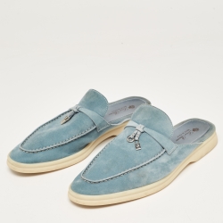 Pre Owned Loro Piana Blue Suede Babouche Charms Walk Flat Mules Size 40