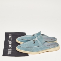 Pre Owned Loro Piana Blue Suede Babouche Charms Walk Flat Mules Size 40