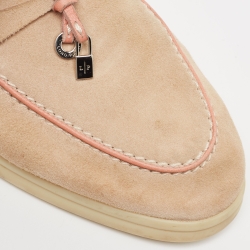 Pre Owned Loro Piana Beige/Pink Suede Babouche Charms Walk Flat Mules Size 37