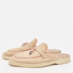Pre Owned Loro Piana Beige/Pink Suede Babouche Charms Walk Flat Mules Size 37