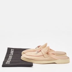 Pre Owned Loro Piana Beige/Pink Suede Babouche Charms Walk Flat Mules Size 37