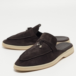 Pre Owned Loro Piana Black Suede Babouche Charms Walk Sandals Size 39.5