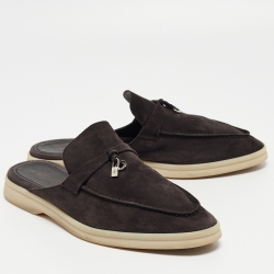 Pre Owned Loro Piana Black Suede Babouche Charms Walk Sandals Size 39.5