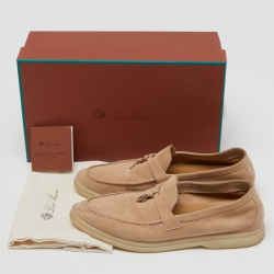 Pre Owned Loro Piana Beige Suede Summer Charms Walk Loafers Size 38