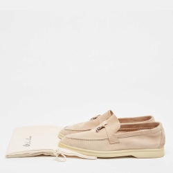 Pre Owned Loro Piana Beige Suede Summer Charms Walk Loafers Size 37.5