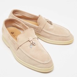 Pre Owned Loro Piana Beige Suede Summer Charms Walk Loafers Size 37.5