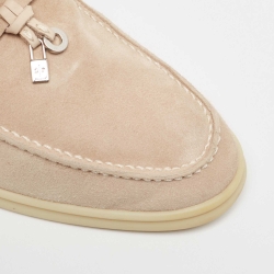 Pre Owned Loro Piana Beige Suede Summer Charms Walk Loafers Size 37.5
