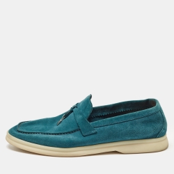 Loro Piana Teal Suede Summer Charms Walk Loafers Size 38