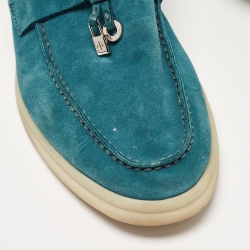 Loro Piana Teal Suede Summer Charms Walk Loafers Size 38