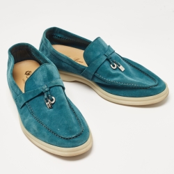 Loro Piana Teal Suede Summer Charms Walk Loafers Size 38
