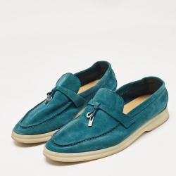 Loro Piana Teal Suede Summer Charms Walk Loafers Size 38